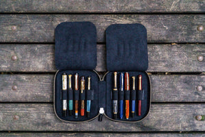 Leather Zippered 10 Slots Pen Case - Black-Galen Leather