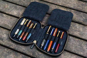 Leather Zippered 10 Slots Pen Case - Black-Galen Leather