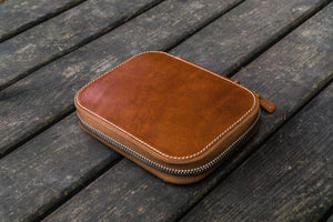 Leather Zippered 10 Slots Pen Case - Brown-Galen Leather
