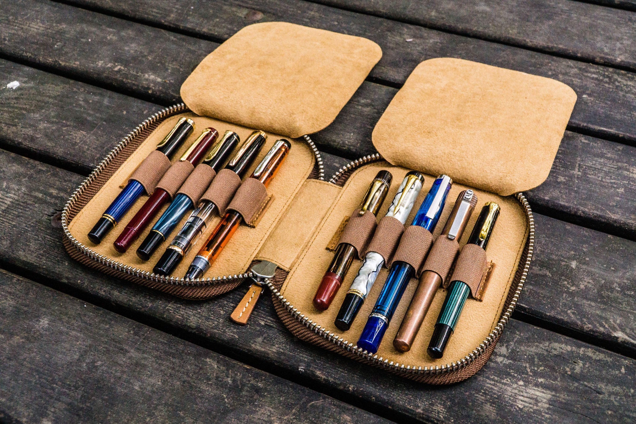 Galen Leather Co. Zippered 5 Slot Pen Case- Crazy Horse Brown