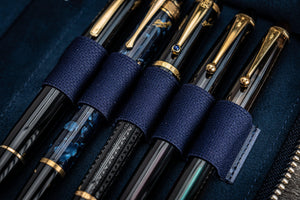 Leather Zippered 10 Slots Pen Case - Crazy Horse Navy Blue-Galen Leather