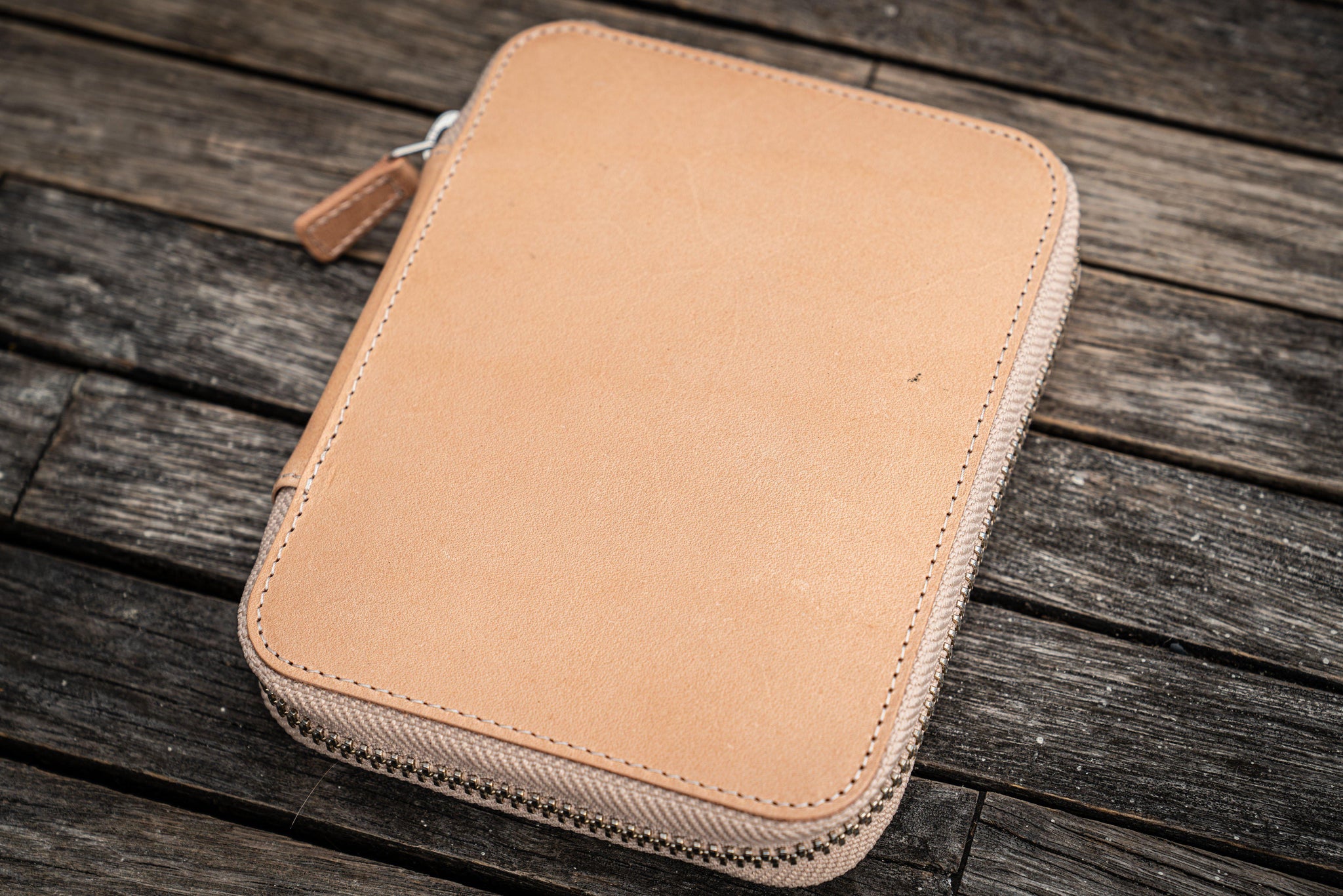 Galen Leather Zippered Duo Slim Pen Case for 2 Pens - Undyed Leather