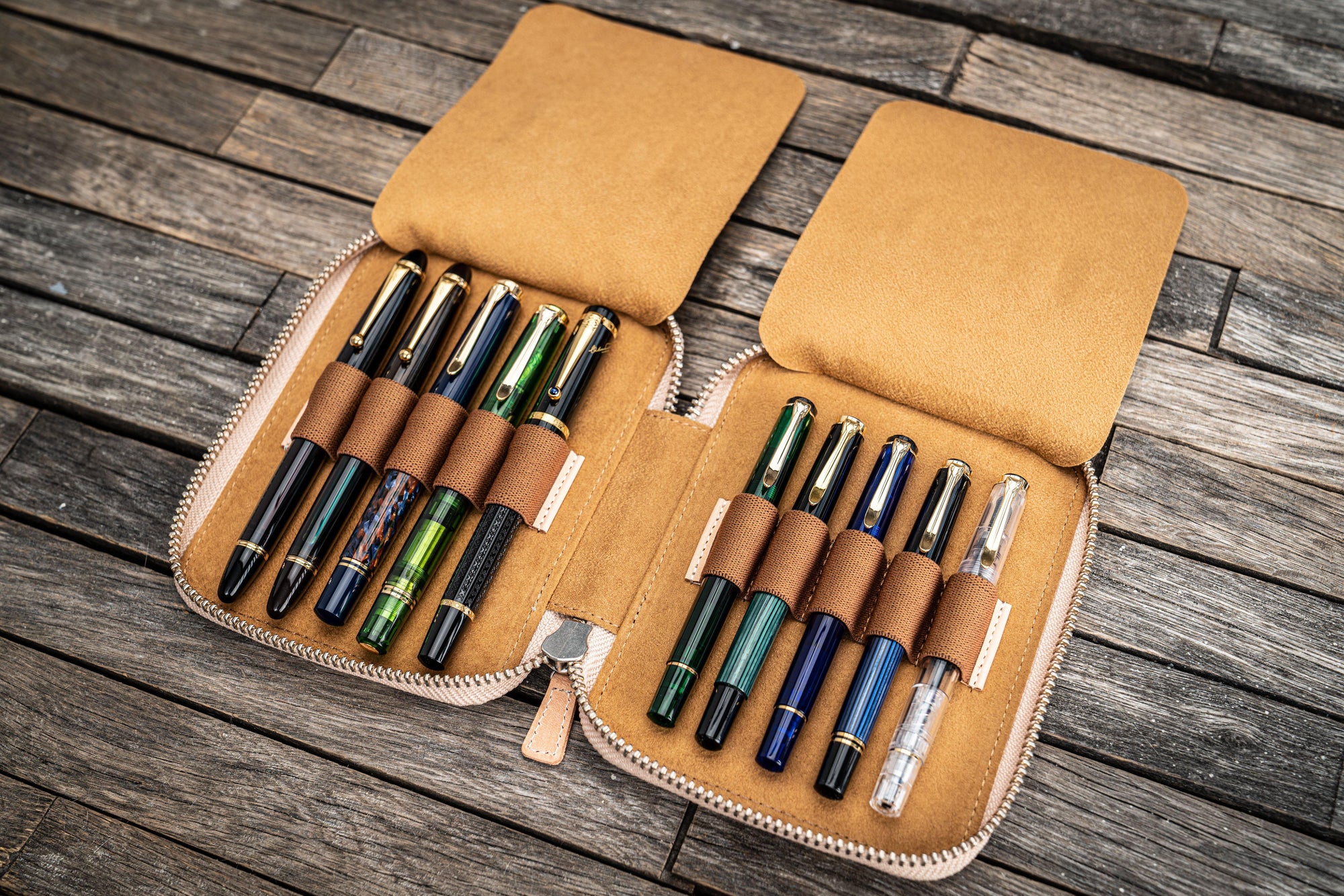 Leather Zippered 10 Slots Pen Case - Undyed Leather-Galen Leather