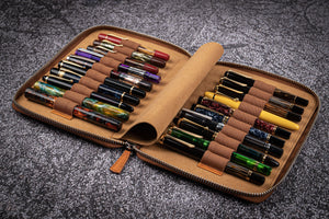 Leather Zippered 20 Slots Pen Case - Crazy Horse Brown-Galen Leather