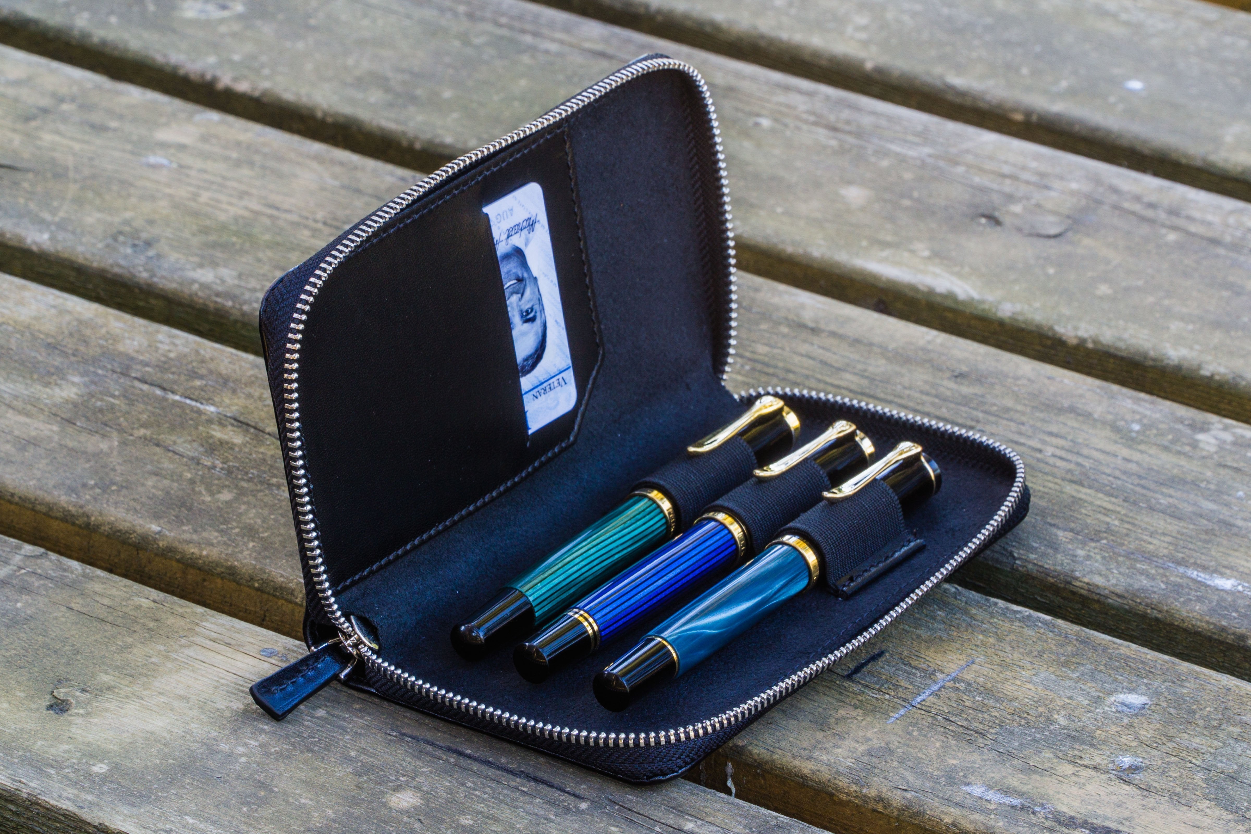 筆記具 Galen Leather Zippered 40 Slots Pen Case Handmade Leather Zippered 3 Slots Pen Case - Black - Galen Leather