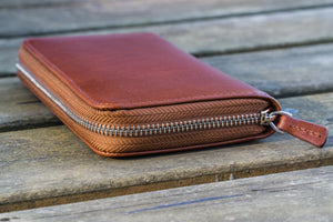 Leather Zippered 3 Slots Pen Case - Brown-Galen Leather