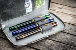 Visconti 3 Pen Case, Leather, Rigid, Zip, Grey, KL07-03 - Iguana Sell