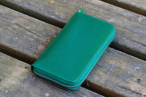 Leather Zippered 3 Slots Pen Case - Green-Galen Leather