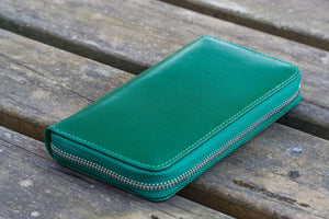 Leather Zippered 3 Slots Pen Case - Green-Galen Leather