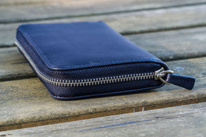 Leather Zippered 3 Slots Pen Case - Navy Blue-Galen Leather