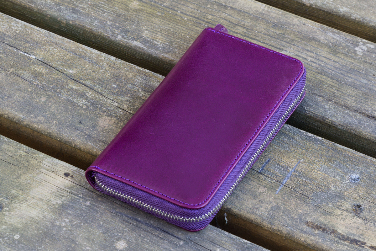Handmade Leather Zippered 3 Slots Pen Case - Purple - Galen Leather
