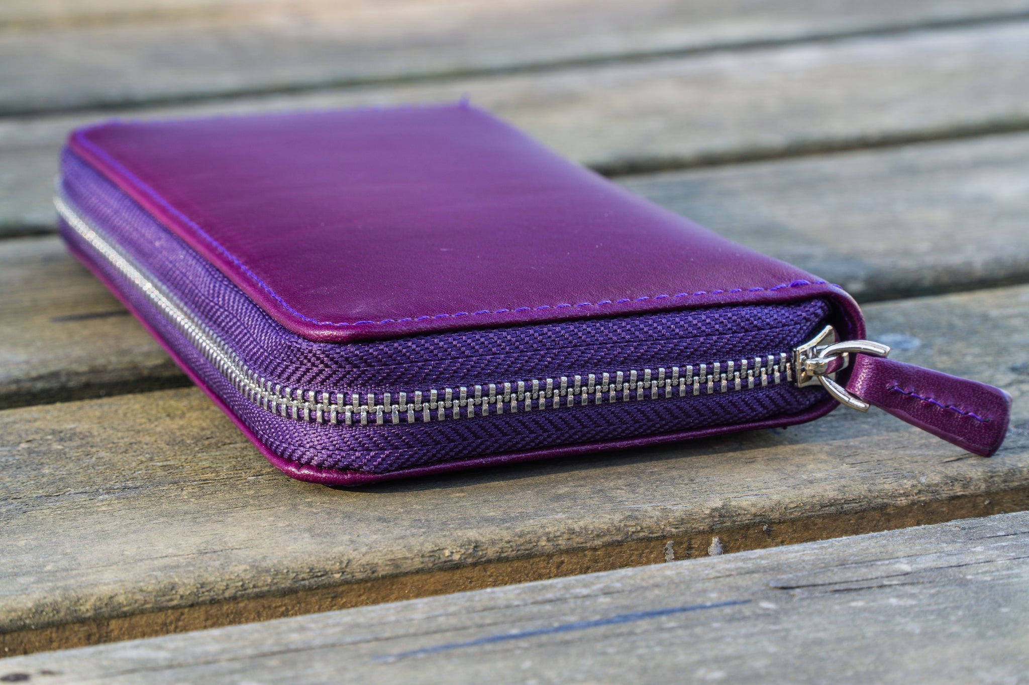 Galen Leather 3 Pen Zipper Case - Purple