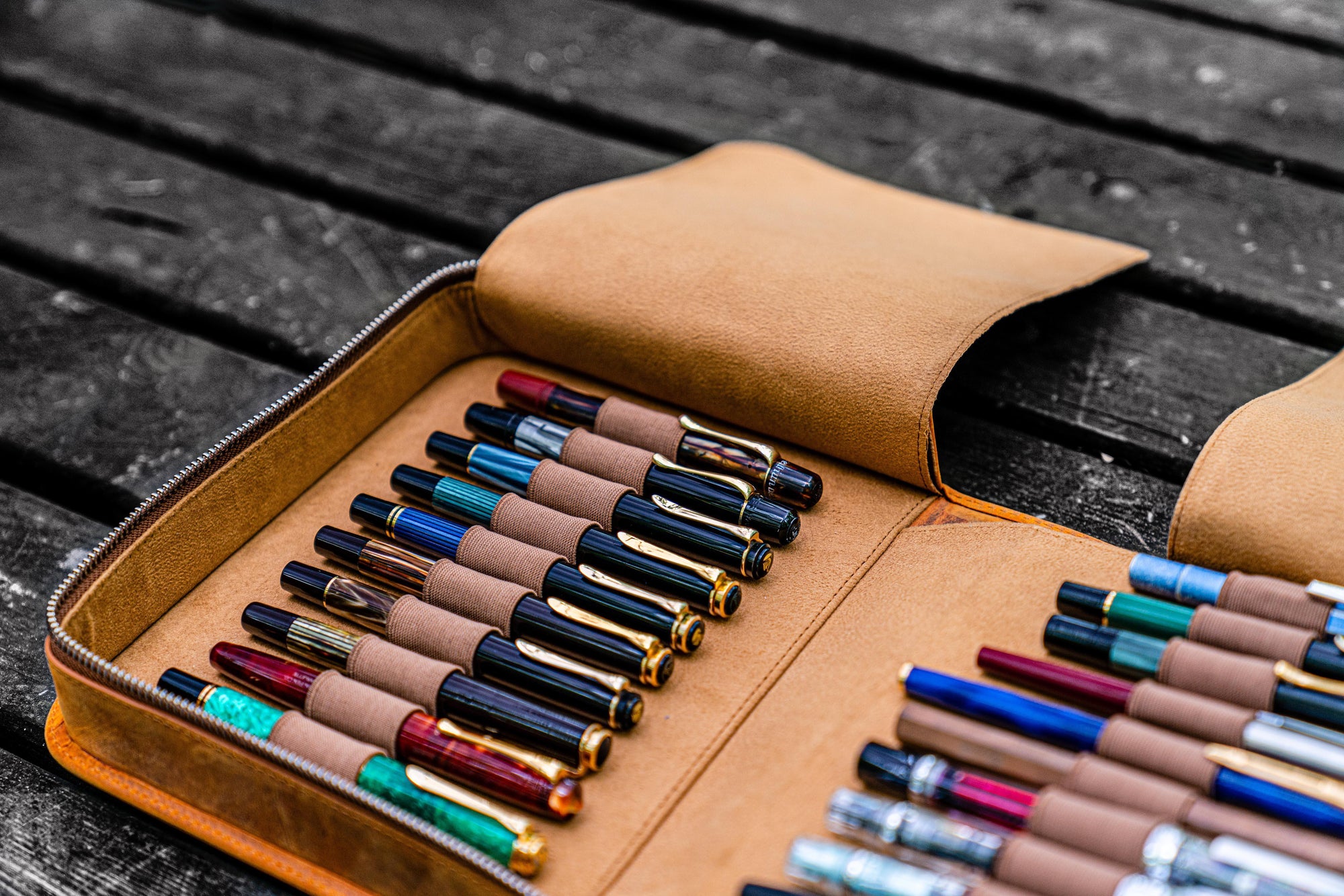 筆記具 Galen Leather Zippered 40 Slots Pen Case Leather Zippered 40 Slots Pen Case - CH Forest Green - Galen