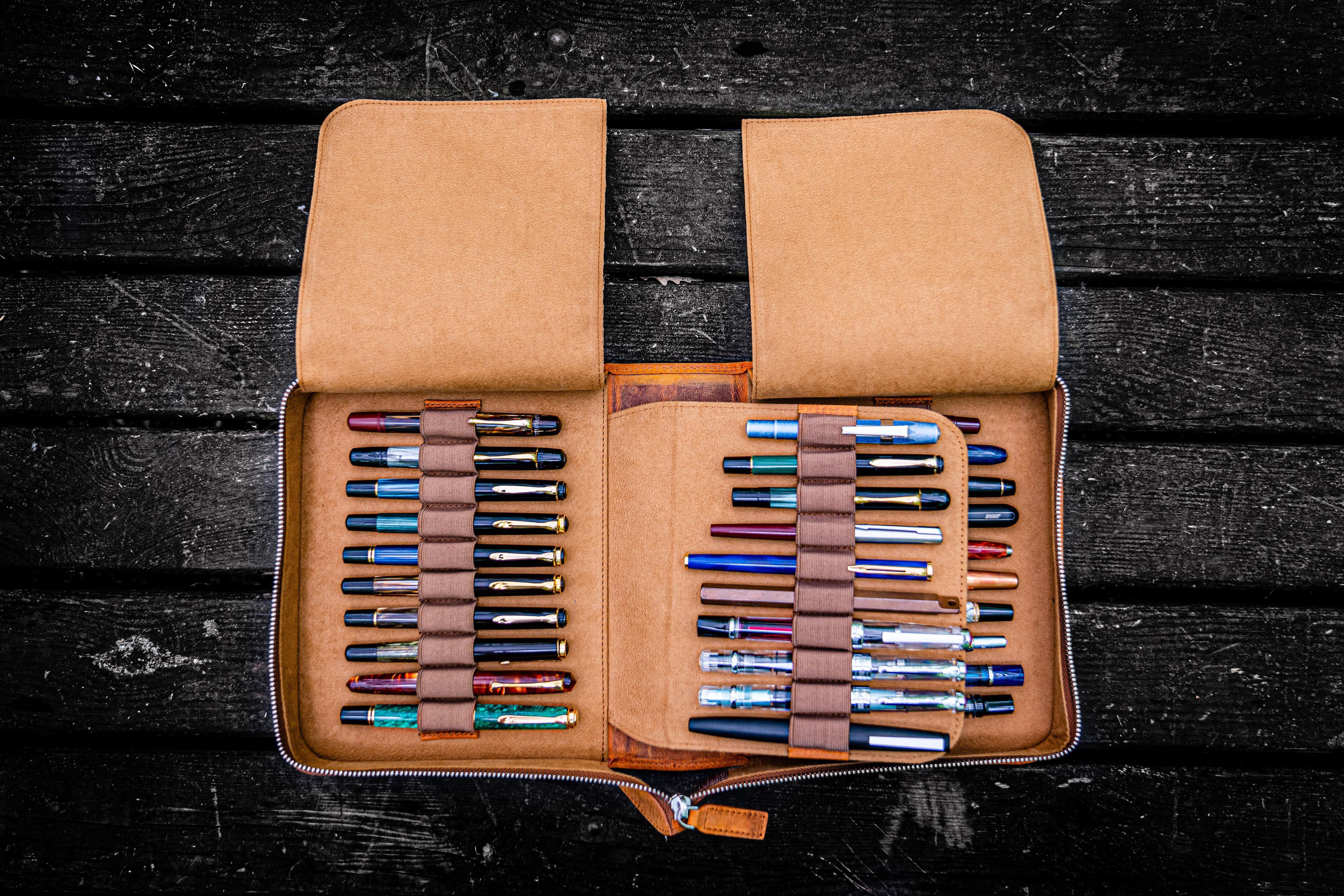 ★お求めやすく価格改定★ leather-zippered-40-slots-pen- 筆記具