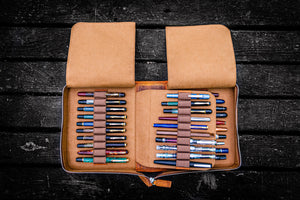 Leather Zippered 40 Slots Pen Case - Crazy Horse Brown-Galen Leather