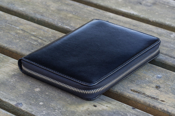 Handmade Leather Zippered 5 Slots Pen Case - Black - Galen Leather