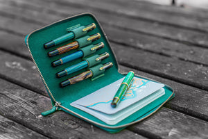 Leather Zippered 5 Slots Pen Case - Crazy Horse Forest Green-Galen Leather