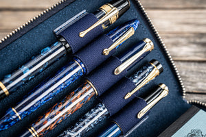 Leather Zippered 5 Slots Pen Case - Crazy Horse Navy Blue-Galen Leather
