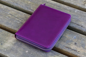 Leather Zippered 5 Slots Pen Case - Purple-Galen Leather