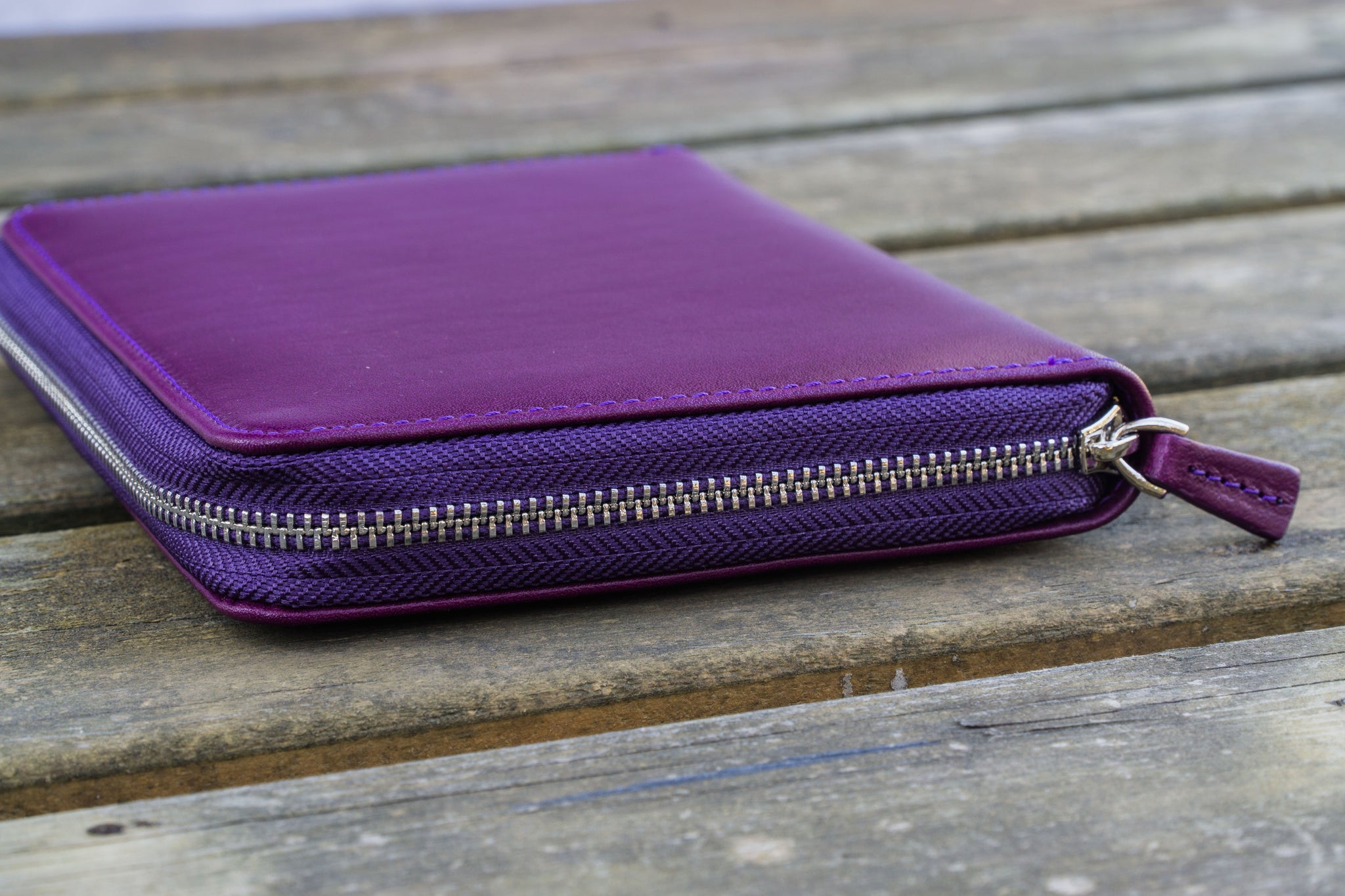 Galen Leather Co. Leather Zippered 5 Slots Pen Case - Purple