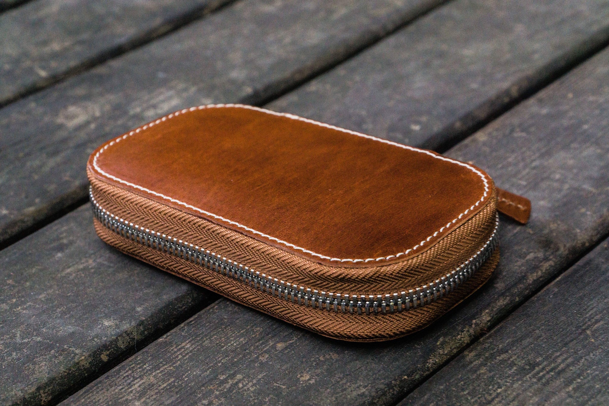 Galen Leather 6 Pen Zipper Case - Brown