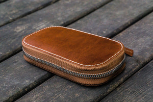 Leather Zippered 6 Slots Pen Case - Brown-Galen Leather