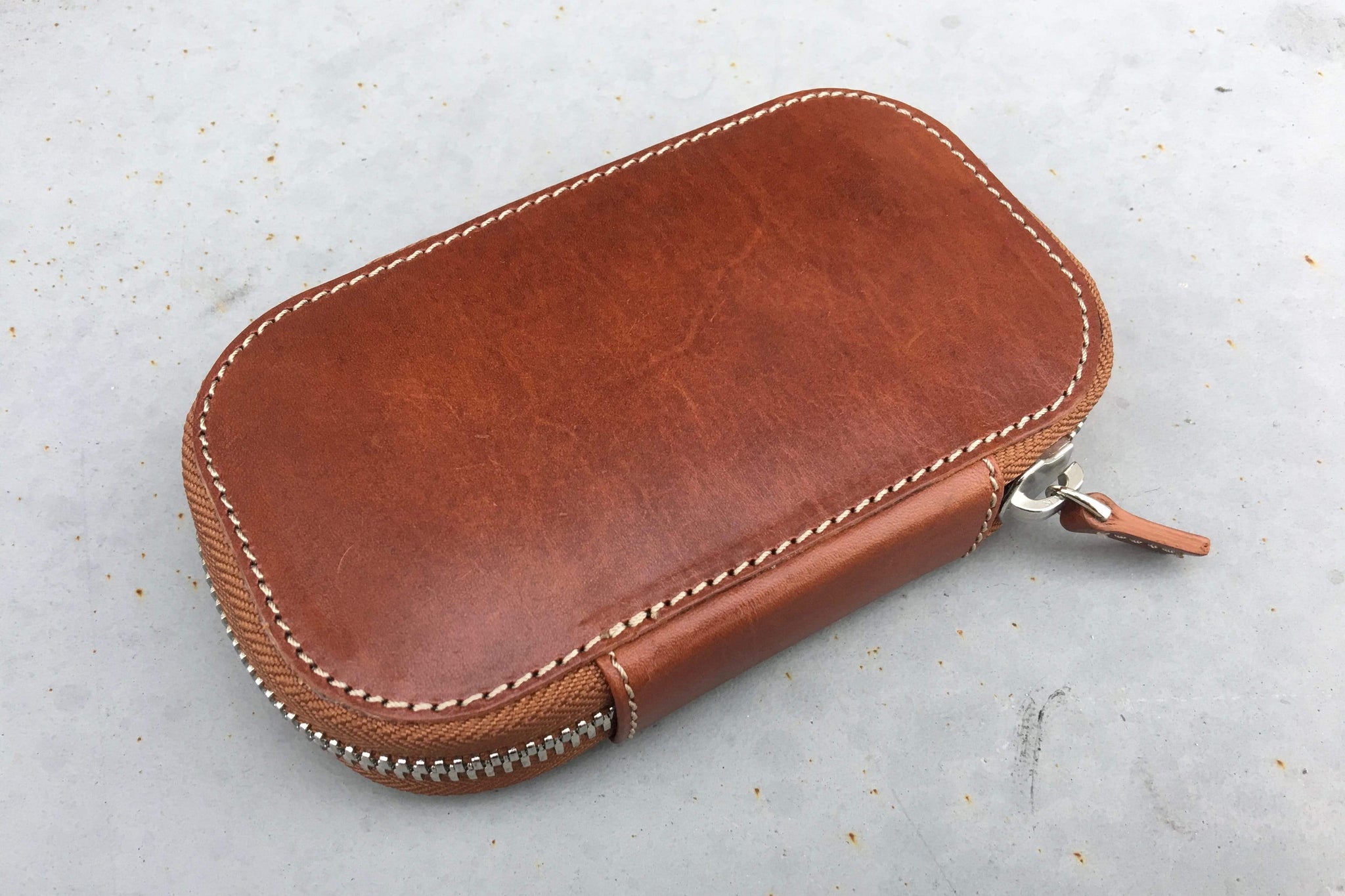 XLarge Zippered Leather Pencil Case - Brown - Galen Leather