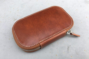 Leather Zippered 6 Slots Pen Case - Brown-Galen Leather