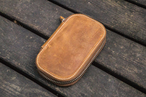 Leather Zippered 6 Slots Pen Case - Crazy Horse Brown-Galen Leather