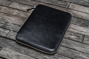Handmade Black Leather Zippered B6 / B6 Slim Planner & Notebook Folio - Galen Leather