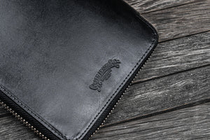 Handmade Black Leather Zippered B6 / B6 Slim Planner & Notebook Folio - Galen Leather Logo