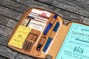 Handmade Crazy Horse Brown Leather Zippered B6 / B6 Slim Planner & Notebook Folio - Galen Leather