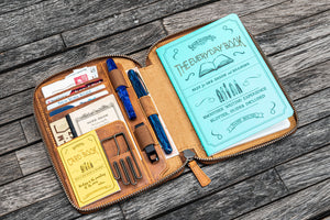 Handmade Crazy Horse Brown Leather Zippered B6 / B6 Slim Planner & Notebook Folio - Galen Leather