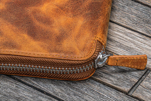 Handmade Crazy Horse Brown Leather Zippered B6 / B6 Slim Planner & Notebook Folio - Galen Leather