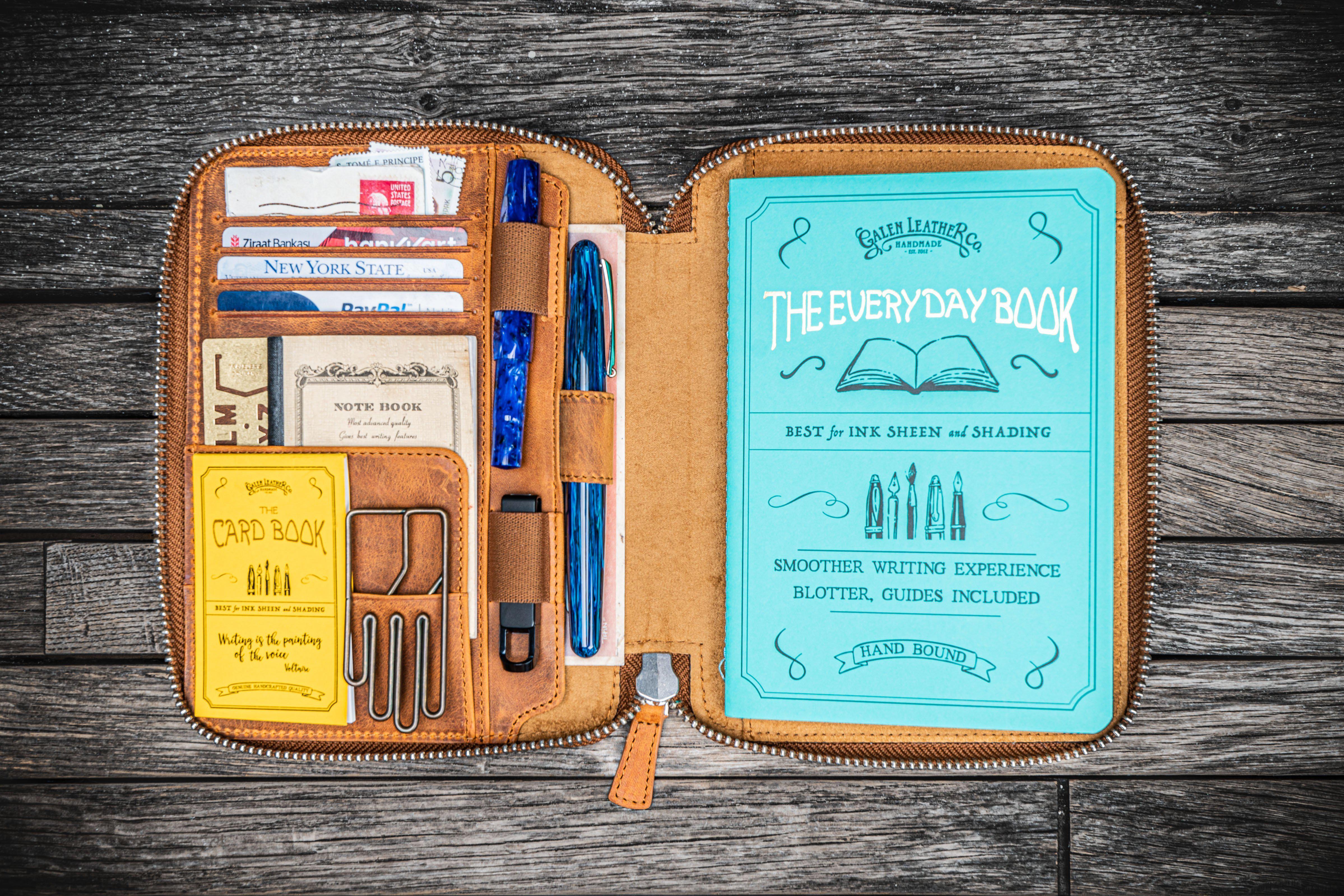 Handmade Brown Tan Leather Zippered B6 Slim Planner & Notebook