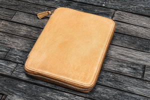 Handmade Crazy Horse Honey Ochre Leather Zippered B6 / B6 Slim Planner & Notebook Folio - Galen Leather