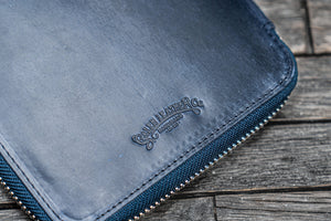 Handmade Crazy Horse Navy Blue Leather Zippered B6 / B6 Slim Planner & Notebook Folio - Galen Leather Logo