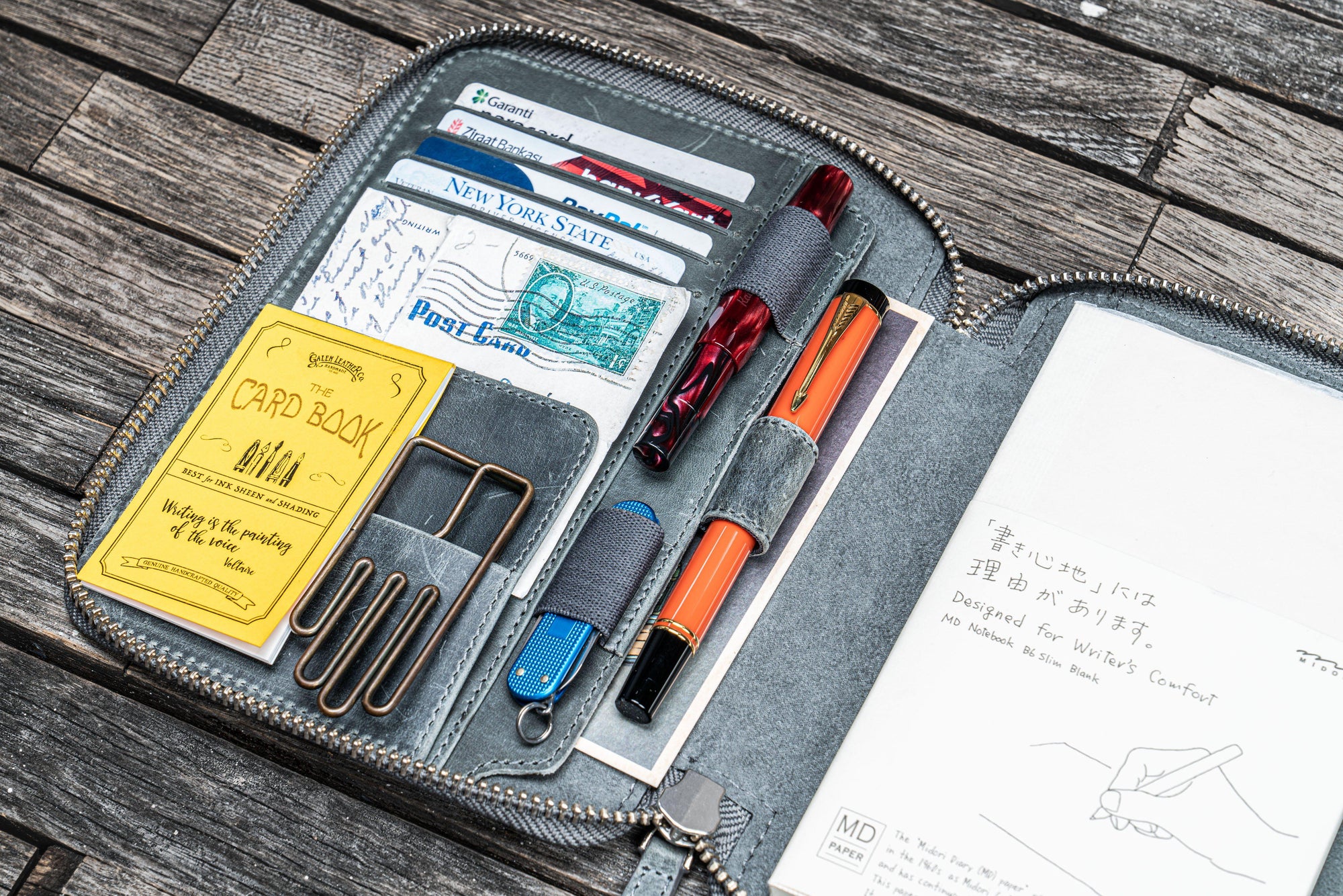 プレゼントを選ぼう！ Zippered Leather Grey Handmade B6 Notebook & Planner Slim ビール・発泡酒