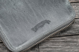 Handmade Crazy Horse Smoky Grey Leather Zippered B6 / B6 Slim Planner Folio - Galen Leather Logo
