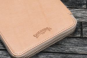 Handmade Undyed Leather Zippered B6 / B6 Slim Planner & Notebook Folio - Galen Leather Logo