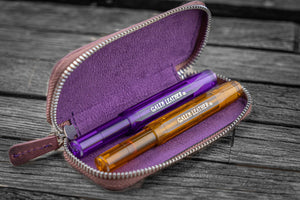 Leather Zippered Double Pen Case for Kaweco - Pocket Pen - Purple-Galen Leather