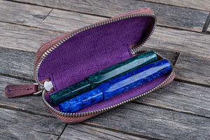 Leather Zippered Double Pen Case for Kaweco - Pocket Pen - Purple-Galen Leather