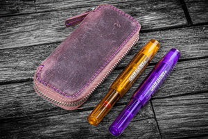 Leather Zippered Double Pen Case for Kaweco - Pocket Pen - Purple-Galen Leather