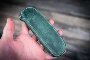 Leather Zippered Duo Slim Pen Case for 2 Pens - Crazy Horse Forest Green-Galen Leather