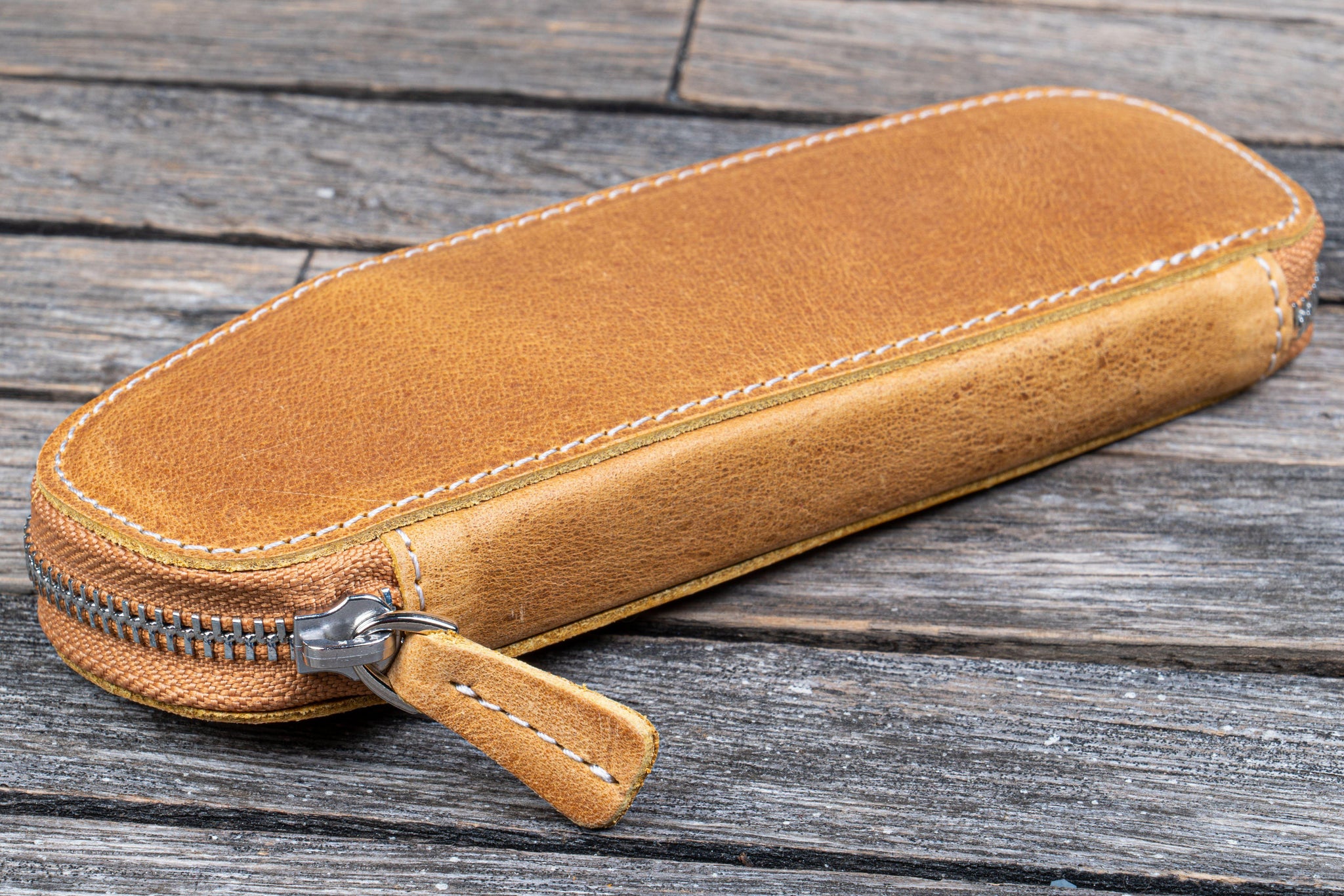 Galen Leather Zippered Duo Slim Pen Case for 2 Pens - Undyed Leather