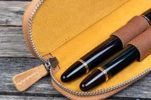 Leather Zippered Duo Slim Pen Case for 2 Pens - Crazy Horse Honey Ochre-Galen Leather