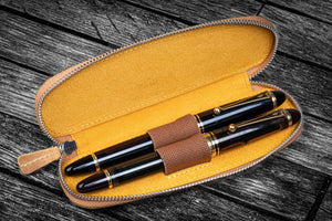 Leather Zippered Duo Slim Pen Case for 2 Pens - Crazy Horse Honey Ochre-Galen Leather