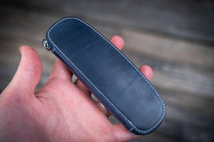 Leather Zippered Duo Slim Pen Case for 2 Pens - Crazy Horse Navy Blue-Galen Leather