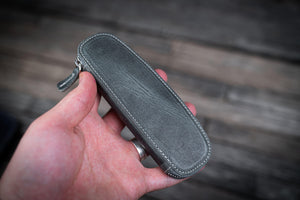 Leather Zippered Duo Slim Pen Case for 2 Pens - Crazy Horse Smoky-Galen Leather
