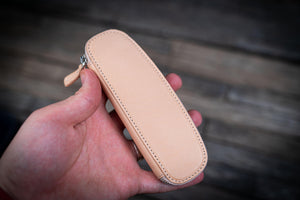 Leather Zippered Duo Slim Pen Case for 2 Pens - Undyed Leather-Galen Leather
